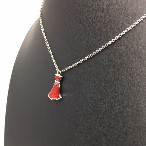 Swarovski Red Enamel Dress Pendant Silver Tone Necklace - Picture 4 of 16